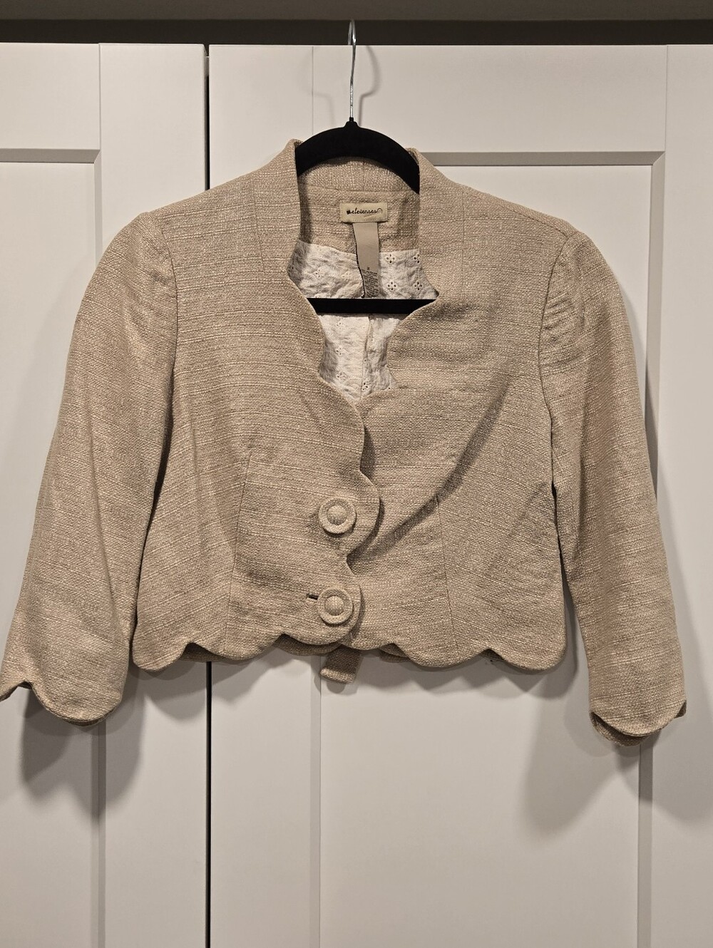 Vintage Anthropologie Scallop-Edge Cropped Jacket in Beige